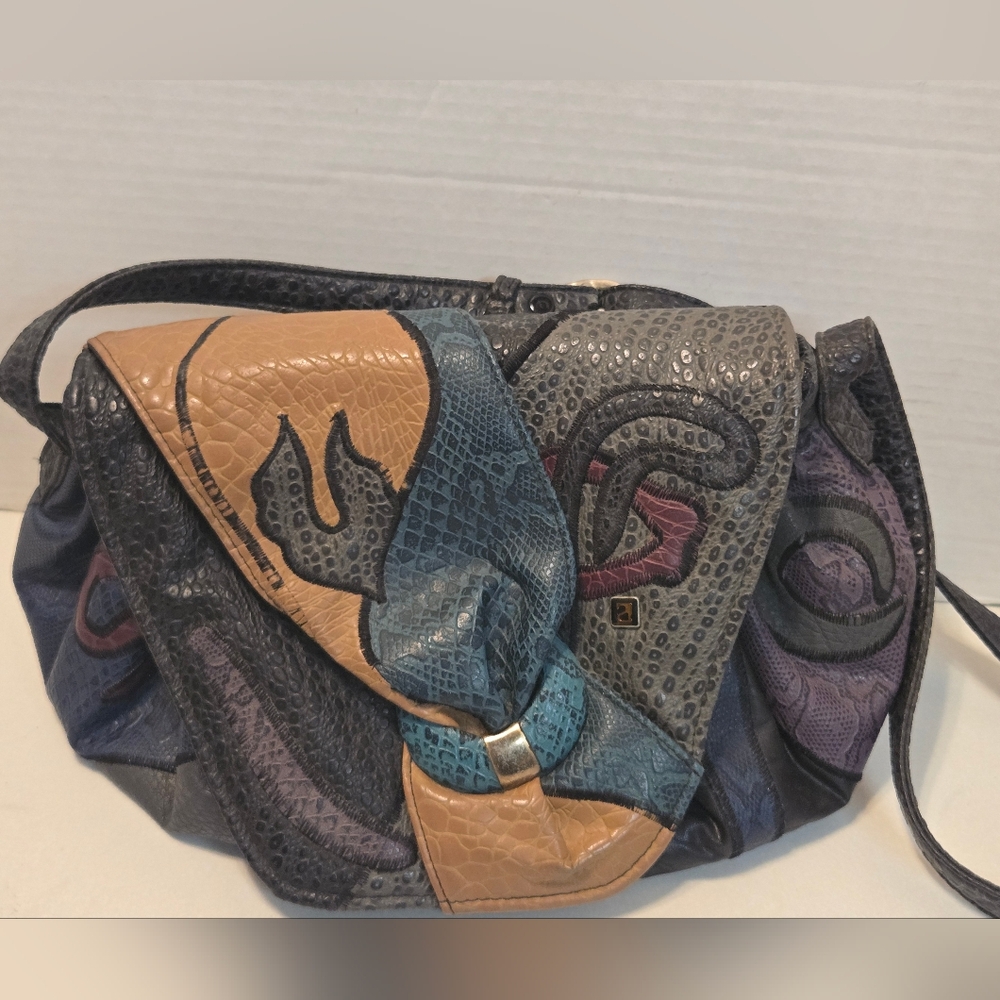 Rare vintage NAS faux leather/animal skin patchwork bubble handbag